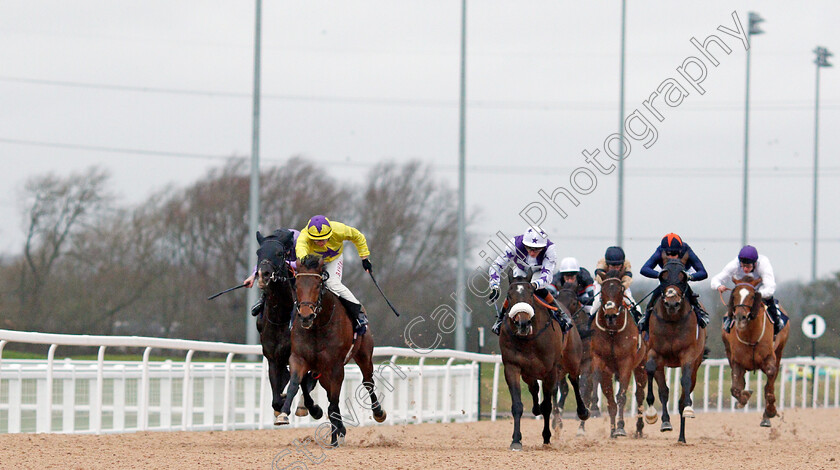 My-Oberon-0003 
 MY OBERON (yellow, Tom Marquand) beats DIDEROT (far left) and AYR HARBOUR (centre) in The Mansionbet Proud Partners of The AWC Conditions Stakes
Southwell 13 Feb 2022 - Pic Steven Cargill / Racingfotos.com