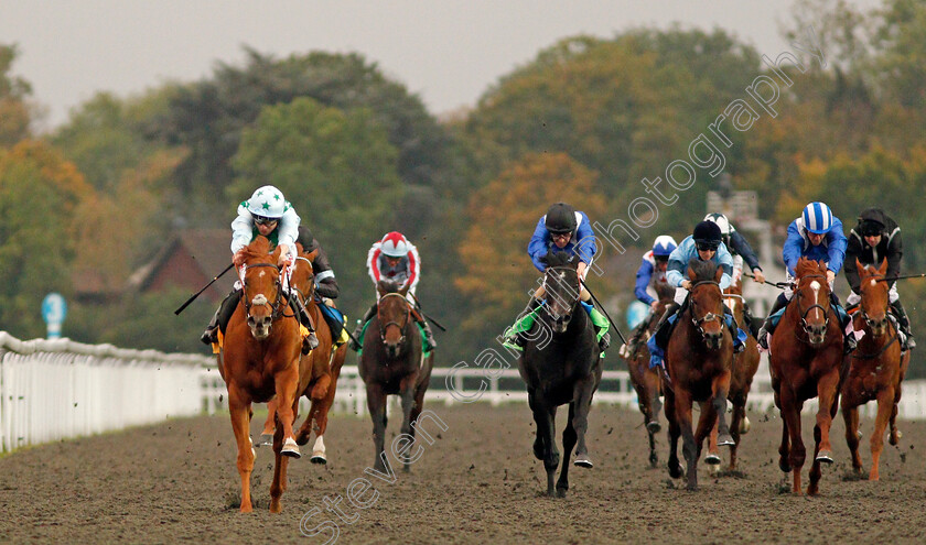 Glendevon-0005 
 GLENDEVON (left, Jamie Spencer) beats MOQARRAR (3rd right) and KAWASIR (right) in The 32Red British Stallion Studs EBF Novice Stakes Kempton 11 Oct 2017 - Pic Steven Cargill / Racingfotos.com