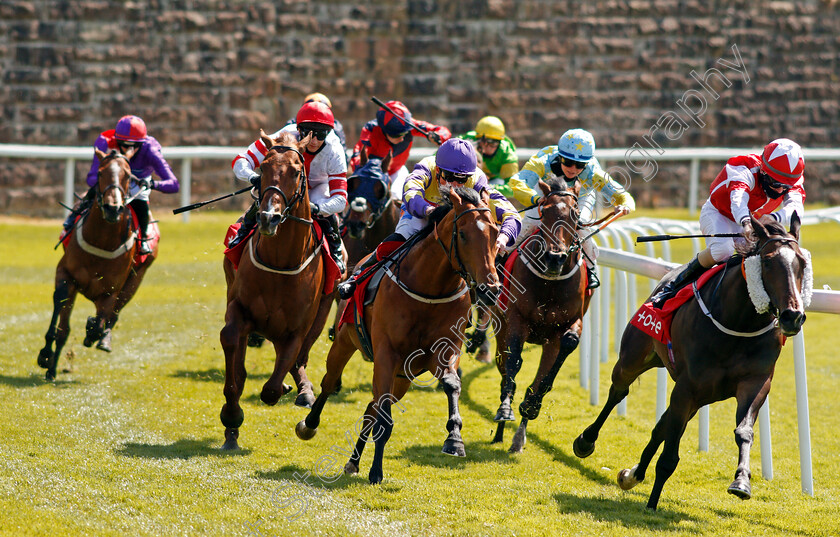 Showalong-0002 
 SHOWALONG ( 2nd left, David Allan) chases FIRST COMPANY (centre) and CUBAN BREEZE (right) on his way to winning The tote+ At tote.co.uk Handicap
Chester 5 May 2021 - Pic Steven Cargill / Racingfotos.com