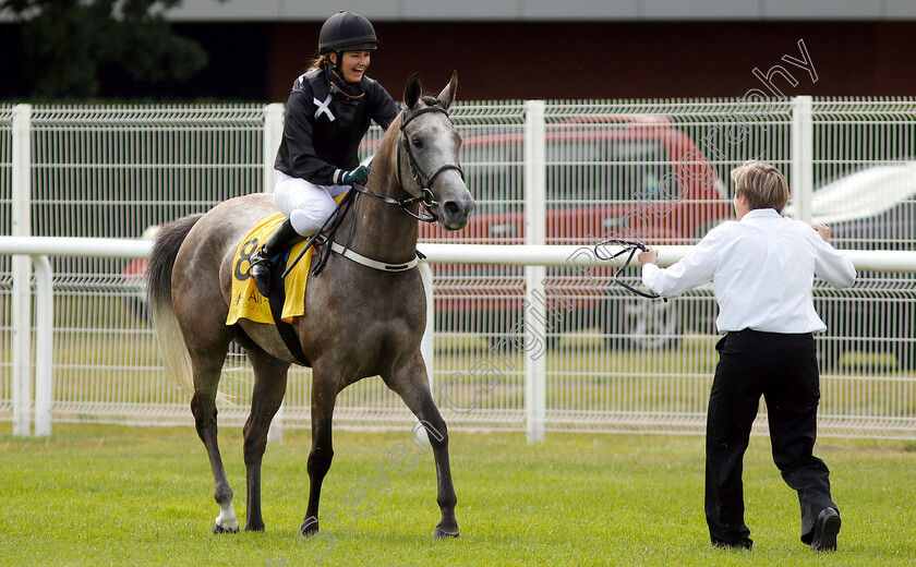 Conchita-D-A-0006 
 CONCHITA D A (Anna Van Den Troost) after The Jebel Ali Racecourse Za'abeel International Stakes
Newbury 28 Jul 2019 - Pic Steven Cargill / Racingfotos.com