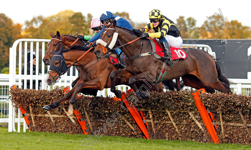 Golan-Fortune-0001 
 GOLAN FORTUNE (nearside, Fergus Gregory) beats CAPELAND (centre) in The ATP Tennis At 188bet Conditional Jockeys Handicap Hurdle Sandown 12 Nov 2017 - Pic Steven Cargill / Racingfotos.com