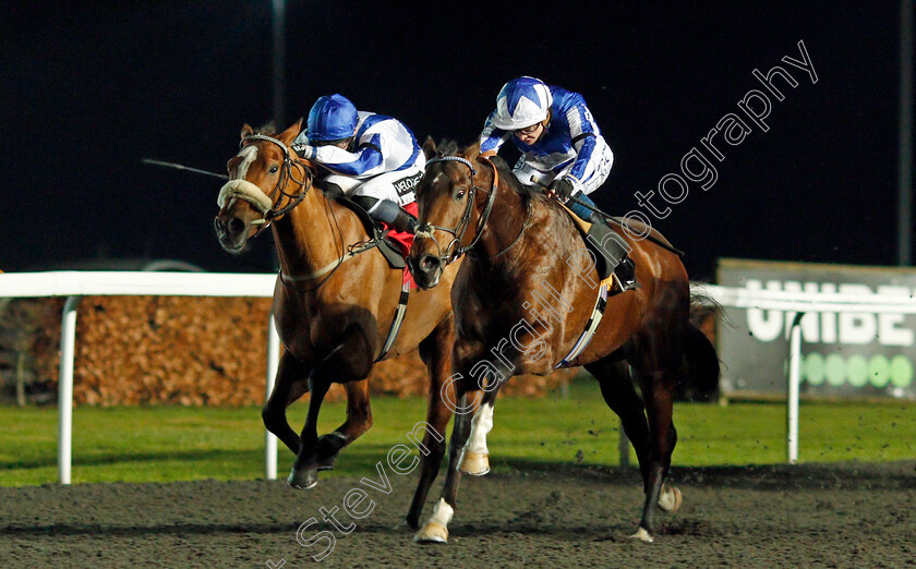 Melody-Of-Life-0004 
 MELODY OF LIFE (right, David Probert) beats VIVENCY (left) in The Unibet Casino Deposit £10 Get £40 Bonus Novice Stakes Div2
Kempton 13 Jan 2021 - Pic Steven Cargill / Racingfotos.com