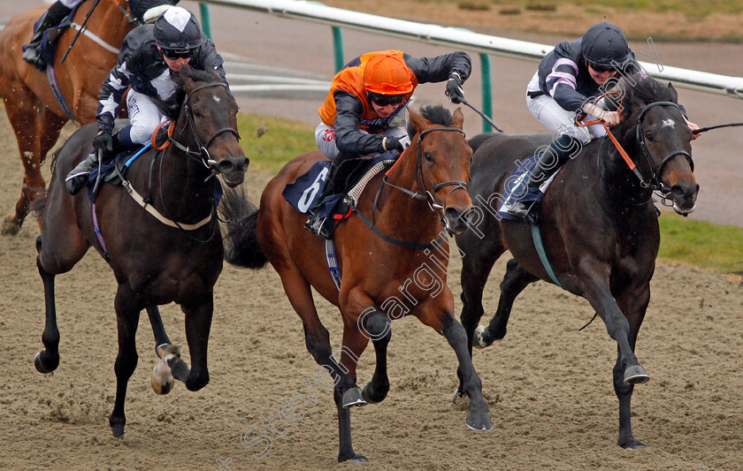 Marshal-Dan-0005 
 MARSHAL DAN (centre, Luke Morris) beats GOLDEN FOOTSTEPS (left) and CLOUD EIGHT (right) in The 32Redpoker.com Handicap Lingfield 14 Feb 2018 - Pic Steven Cargill / Racingfotos.com