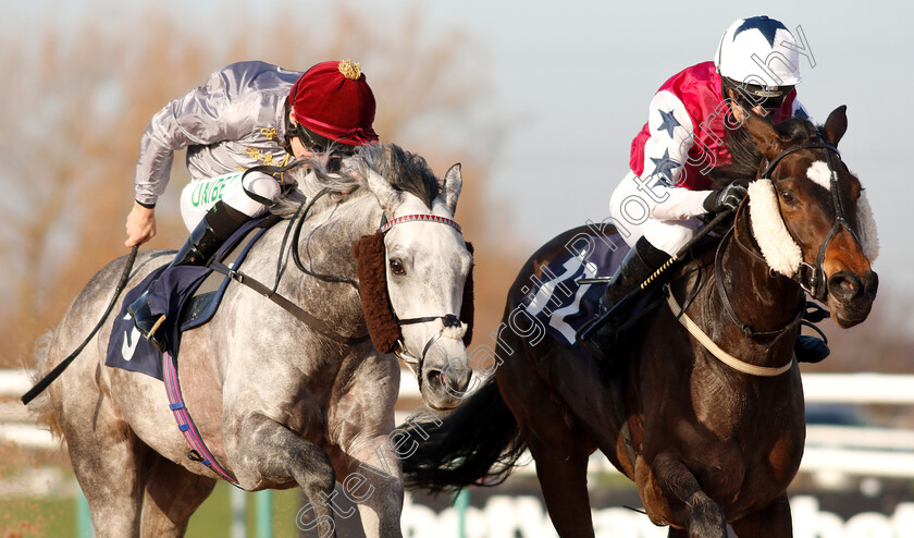 Fenjal-0006 
 FENJAL (left, Luke Morris) beats SINGE DU NORD (right) in The Ladbrokes Home Of The Odds Boost Nursery
Southwell 11 Dec 2018 - Pic Steven Cargill / Racingfotos.com