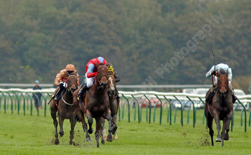 Divine-Comedy-0005 
 DIVINE COMEDY (Kaiya Fraser) beats REINA DEL MAR (right) in The Trustatrader Fully Vetted Tradespeople Fillies Handicap
Nottingham 11 Oct 2023 - Pic Steven Cargill / Racingfotos.com