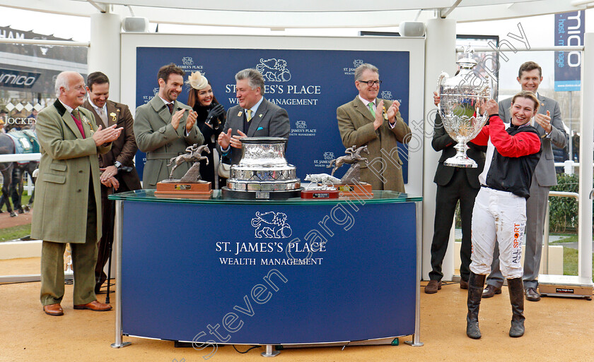 Pacha-Du-Polder-0007 
 Presentation to Harriet Tucker, Paul Nicholls and The Stewart Family for The St James's Place Foxhunter Challenge Cup won by PACHA DU POLDER Cheltenham 16 Mar 2018 - pic Steven Cargill / Racingfotos.com