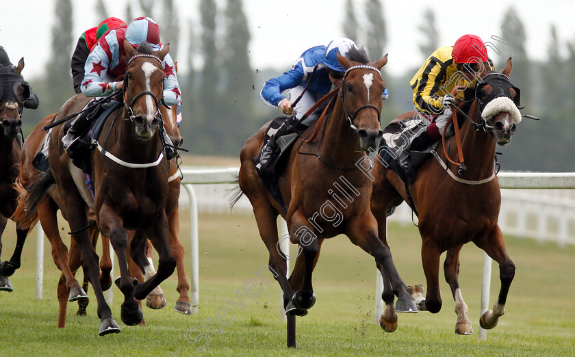 Tavus-0004 
 TAVUS (centre, Jason Watson) beats MONSIEUR LAMBRAYS (right) and NED PEPPER (left) in The covermarque.com For Bloodstock Insurance Handicap
Newbury 6 Aug 2019 - Pic Steven Cargill / Racingfotos.com