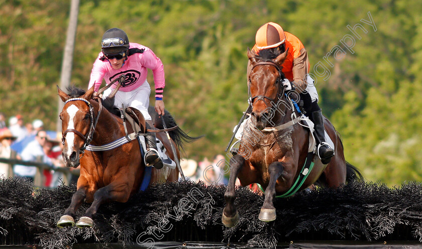 Cite-0001 
 CITE (right, Willie Mccarthy) beats BELISARIUS (left) in The George Sloan & John Sloan Sr Maiden Hurdle, Percy Warner Park, Nashville 12 May 2018 - Pic Steven Cargill / Racingfotos.com