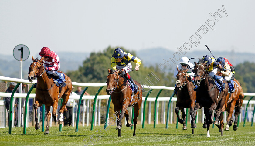 Peace-Of-Mine-0003 
 PEACE OF MINE (right, William Buick) beats CREME CHANTILLY (centre) and AMERICAN IN PARIS (left) in The Byerley Stud British EBF Restricted Maiden Stakes
Salisbury 11 Aug 2022 - Pic Steven Cargill / Racingfotos.com