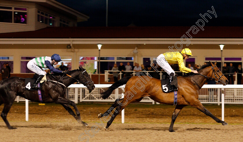 Mosalim-0004 
 MOSALIM (James Doyle) beats LORD VETINARI (left) in The toteswinger Two In The First Three Novice Median Auction Stakes Chelmsford 6 Apr 2018 - Pic Steven Cargill / Racingfotos.com