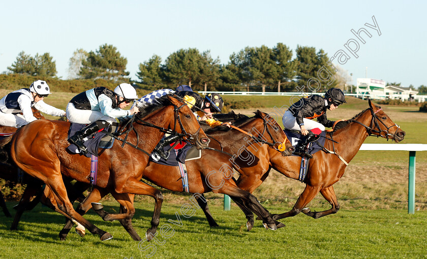 Sudona-0002 
 SUDONA (left, Jack Mitchell) beats DEBATABLE (right) and FANFAIR (centre) in The Jark (KL) Ltd Handicap
Yarmouth 23 Oct 2018 - Pic Steven Cargill / Racingfotos.com