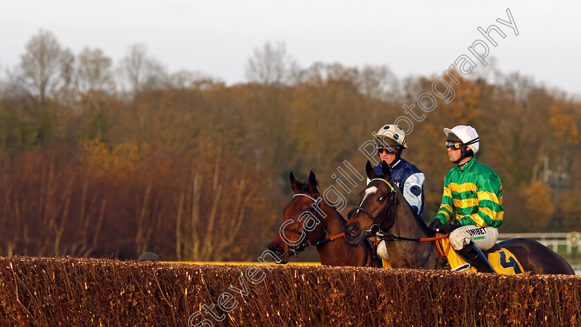 Jonbon-0009 
 JONBON (right, Nico de Boinville) with EDWARDSTONE (left, Tom Cannon) before winning The Betfair Tingle Creek Chase
Sandown 9 Dec 2023 - Pic Steven Cargill / Racingfotos.com