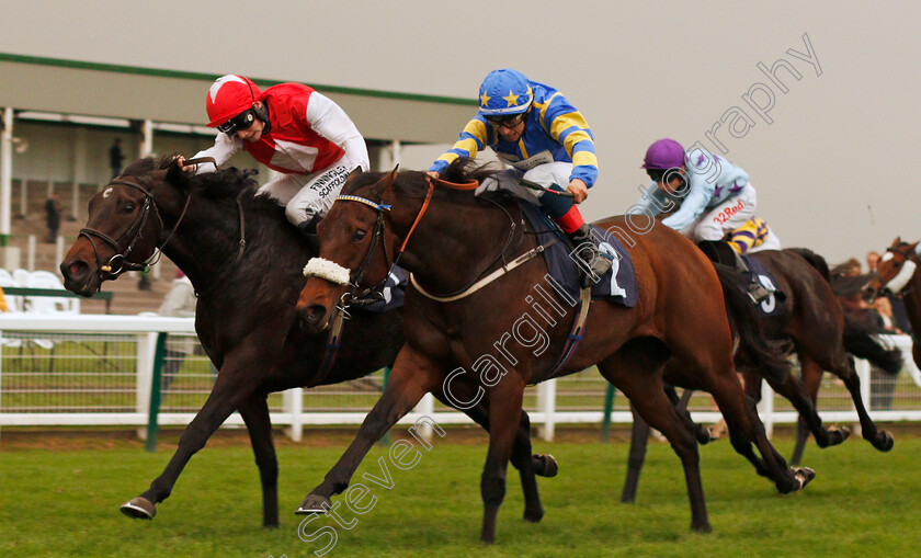 Kilbaha-Lady-0002 
 KILBAHA LADY (left, Lewis Edmunds) beats TITAN GODDESS (right) in The Great Yarmouth & Caister Golf Club Mechants Gallop Handicap Div2 Yarmouth 16 Oct 2017 - Pic Steven Cargill / Racingfotos.com