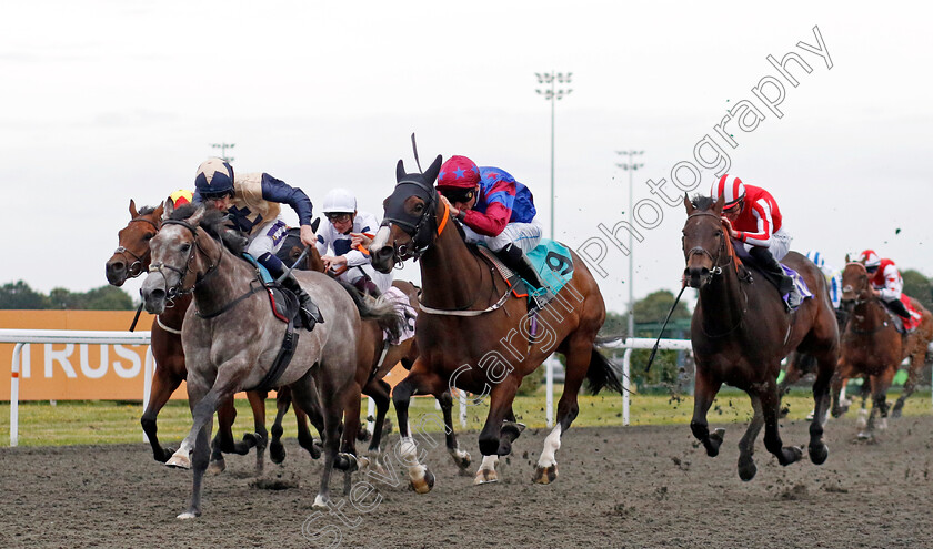 Radiant-Beauty-0004 
 RADIANT BEAUTY (centre, Kieran Shoemark) beats PORT ROAD (left) in The Unibet Novice Stakes (Div2)
Kempton 7 Aug 2024 - Pic Steven Cargill / Racingfotos.com