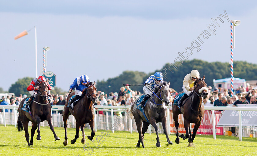 Silver-Sword-0005 
 SILVER SWORD (2nd right, Greg Cheyne) wins The Sky Bet Mile Handicap
York 25 Aug 2023 - Pic Steven Cargill / Racingfotos.com