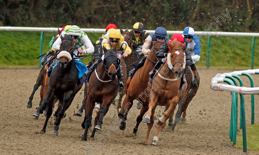 Unforgiving-Minute-0003 
 UNFORGIVING MINUTE (left, Adam Kirby) beats YEEOOW (centre) and FULLON CLARETS (right) in The Play Jackpot Games At sunbets.co.uk/vegas Claiming Stakes Lingfield 21 Nov 2017 - Pic Steven Cargill / Racingfotos.com