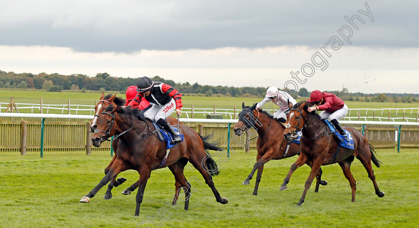 Apphia-0002 
 APPHIA (Josephine Gordon) beats PLEASANT SURPRISE (farside) TO ETERNITY (right) and FLEUR FORSYTE (2nd right) in The Princess Royal Nayef Stakes Newmarket 29 Sep 2017 - Pic Steven Cargill / Racingfotos.com