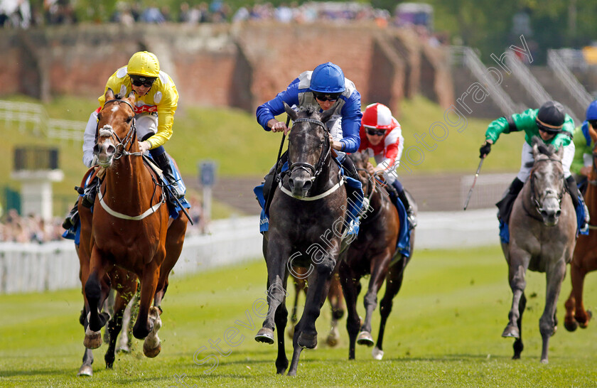 Outgate-0004 
 OUTGATE (centre, Ryan Moore) beats KOY KOY (left) in The Deepbridge Handicap
Chester 5 May 2022 - Pic Steven Cargill / Racingfotos.com