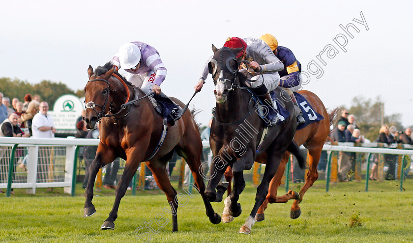 Mazyoun-0002 
 MAZYOUN (right, James Doyle) beats HUGIN (left) in The iNTU Chapelfield Shopping Centre Norwich Handicap Yarmouth 21 Sep 2017 - Pic Steven Cargill / Racingfotos.com