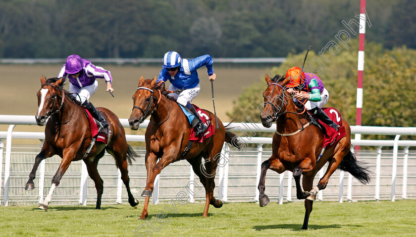 Lady-Bowthorpe-0003 
 LADY BOWTHORPE (right, Kieran Shoemark) beats ZEYAADAH (centre) and JOAN OF ARC (left) in The Qatar Nassau Stakes
Goodwood 29 Jul 2021 - Pic Steven Cargill / Racingfotos.com