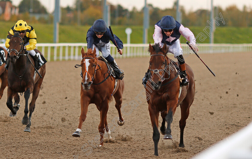 Montague-0004 
 MONTAGUE (right, Dougie Costello) beats FUSION CENTRAL (centre) in The Bet toteplacepot At betfred.com Claiming Stakes Chelmsford 12 Oct 2017 - Pic Steven Cargill / Racingfotos.com