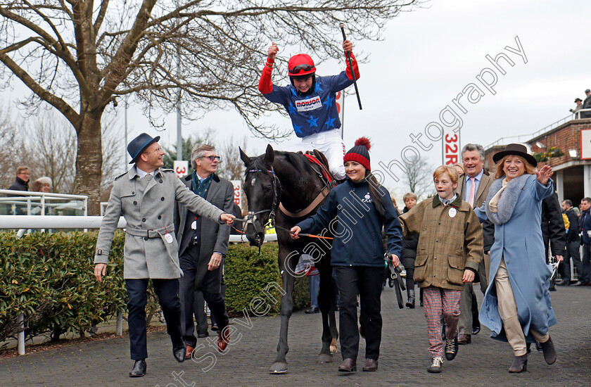 Black-Corton-0007 
 BLACK CORTON (Bryony Frost) after winning The 32Red Kauto Star Novices Chase Kempton 26 Dec 2017 - Pic Steven Cargill / Racingfotos.com