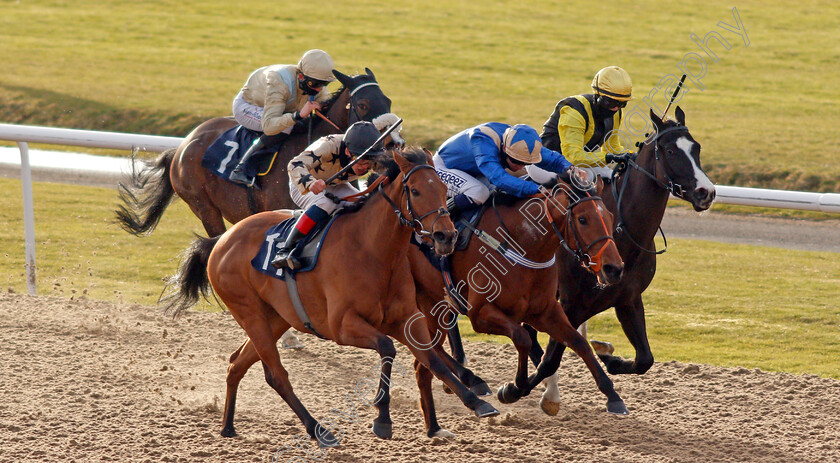 Twice-As-Likely-0002 
 TWICE AS LIKELY (left, George Rooke) beats CHERISH (centre) and TOOLMAKER (right) in The Betway Classified Stakes Div2
Wolverhampton 12 Mar 2021 - Pic Steven Cargill / Racingfotos.com