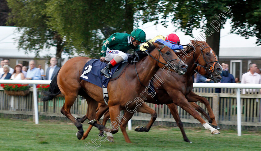 Gorgeous-Noora-0005 
 GORGEOUS NOORA (left, Andrea Atzeni) beats RESTLESS ROSE (right) in The EBF Breeders Series Fillies Handicap
Newmarket 20 Jul 2018 - Pic Steven Cargill / Racingfotos.com