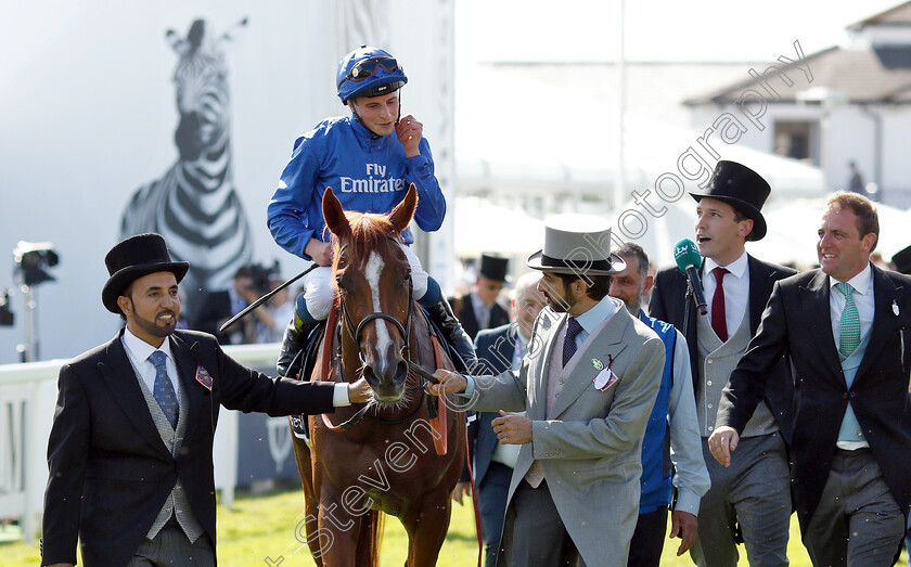 Masar-0018 
 MASAR (William Buick) with Charlie Appleby after The Investec Derby	
Epsom 2 Jun 2018 - Pic Steven Cargill / Racingfotos.com