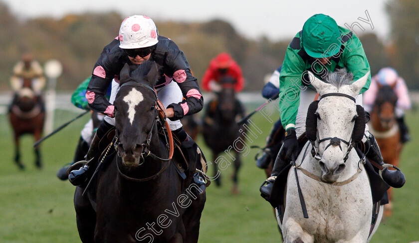 Bigbadboy-0004 
 BIGBADBOY (left, Charlotte Mulhall) beats STORMINGIN (right, Ellie Vaughan) in The Mansionbet Watch And Bet AJA Amateur Jockeys' Handicap
Nottingham 28 Oct 2020 - Pic Steven Cargill / Racingfotos.com