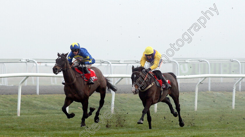 Dynamite-Dollars-0002 
 DYNAMITE DOLLARS (Harry Cobden) beats KALASHNIKOV (right) in The 32Red.com Wayward Lad Novices Chase
Kempton 27 Dec 2018 - Pic Steven Cargill / Racingfotos.com