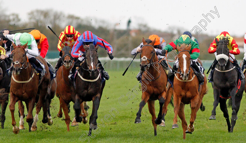 Sussex-Girl-0003 
 SUSSEX GIRL (2nd right) beats OCEANUS (2nd left) and HANNINGTON (left) in The Injured Jockeys Fund Handicap Yarmouth 24 Oct 2017 - Pic Steven Cargill / Racingfotos.com