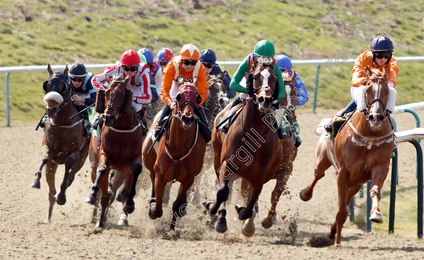 Goring-0005 
 GORING (centre, Georgia Dobie) beats RAUCOUS (2nd right) and EXCHEQUER (right) in The Sun Racing All-Weather Championships Apprentice Handicap
Lingfield 19 Apr 2019 - Pic Steven Cargill / Racingfotos.com