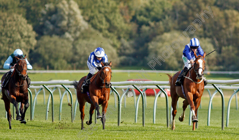 Qitaal-0001 
 QITAAL (Jason Hart) beats WINDSEEKER (centre) in the British Stallion Studs EBF Maiden Stakes Div1
Nottingham 13 Oct 2021 - Pic Steven Cargill / Racingfotos.com