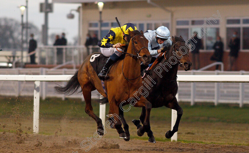 Shining-Success-0004 
 SHINING SUCCESS (Callum Shepherd) beats PRIMO BACIO (right) in The tote Placepot Your First Bet EBF Fillies Novice Stakes
Chelmsford 26 Nov 2020 - Pic Steven Cargill / Racingfotos.com