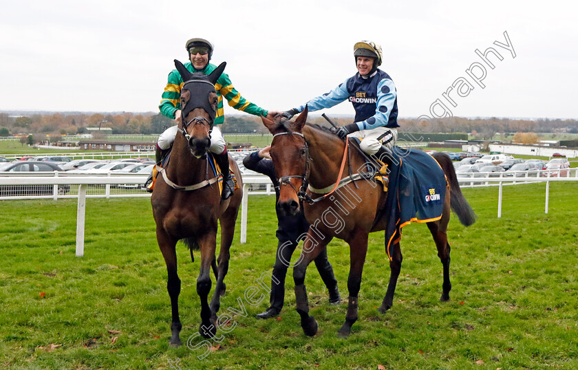 Edwardstone-0010 
 EDWARDSTONE (Tom Cannon) congratulated by Aidan Coleman on Gentleman De Mee after The Betfair Tingle Creek Chase
Sandown 3 Dec 2022 - Pic Steven Cargill / Racingfotos.com