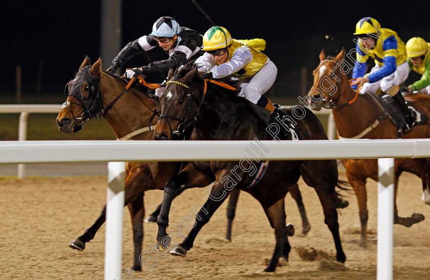 Call-Out-Loud-0001 
 CALL OUT LOUD (left, Alistair Rawlinson) beats HUMAN NATURE (right) in The Bet toteplacepot At betfred.com Apprentice Handicap Chelmsford 1 Dec 2017 - Pic Steven Cargill / Racingfotos.com