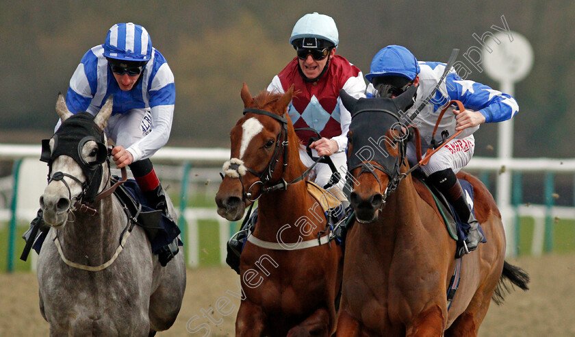 Murhib-0007 
 MURHIB (right, Robert Havlin) beats ARABESCATO (left, Adam Kirby) and THREE DRAGONS (centre, Joe Fanning) in The Heed Your Hunch At Betway Handicap
Lingfield 6 Feb 2021 - Pic Steven Cargill / Racingfotos.com