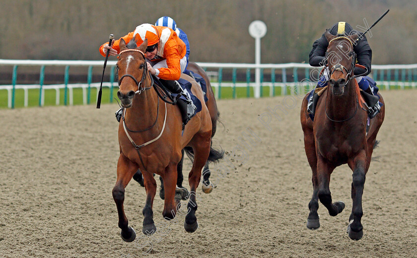 Goring-0003 
 GORING (left, Charles Bishop) beats SPIRIT WARNING (right) in The Bombardier March To Your Own Drum Handicap
Lingfield 22 Feb 2020 - Pic Steven Cargill / Racingfotos.com