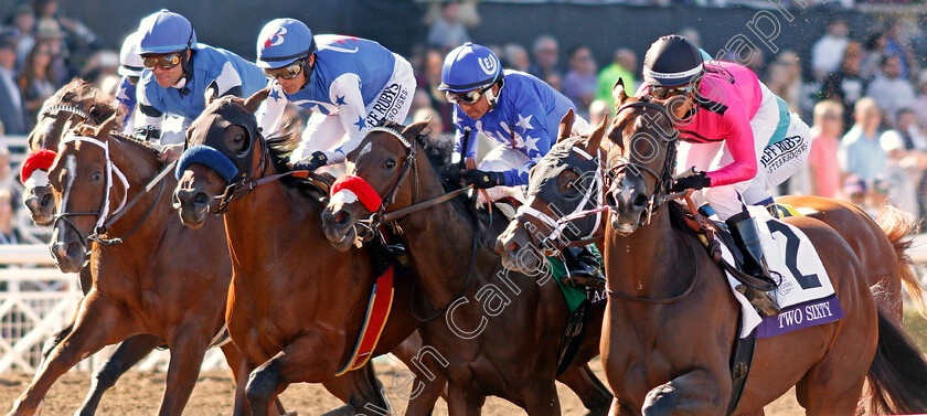 Two-Sixty-0002 
 TWO SIXTY (right, Edgard Zayas) with COMICAL (centre) BAST (2nd left) and WICKED WHISPER (left) during the Breeders Cup Juvenile Fillies
Santa Anita 1 Nov 2019 - Pic Steven Cargill / Racingfotos.com