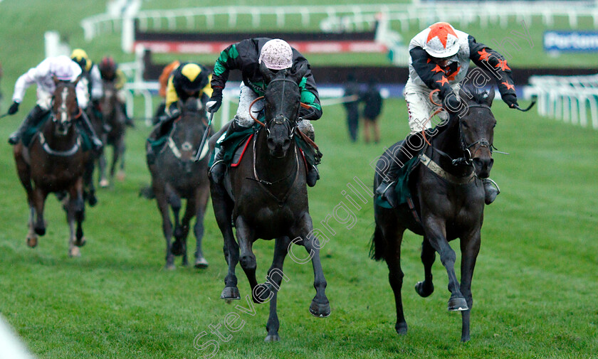 Strong-Glance-0001 
 STRONG GLANCE (left, Alain Cawley) beats MASTER DEBONAIR (right) in The Jockey Club Ownership Syndicate Standard Open National Hunt Flat Race
Cheltenham 27 Oct 2018 - Pic Steven Cargill / Racingfotos.com