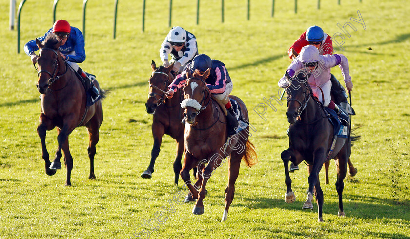 Juan-Bermudez-0003 
 JUAN BERMUDEZ (centre, Andrea Atzeni) beats THE GADGET MAN (right) and WALK OF STARS (left) in The Let's Talk About Race Webinar EBF Future Stayers Novice Stakes
Newmarket 20 Oct 2021 - Pic Steven Cargill / Racingfotos.com