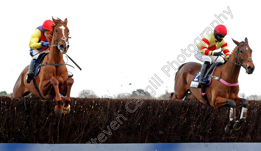 Remastered-0003 
 REMASTERED (left, Tom Scudamore) beats DEMACHINE (right) in The Bateaux London Reynoldstown Novices Chase
Ascot 20 Feb 2021 - Pic Steven Cargill / Racingfotos.com