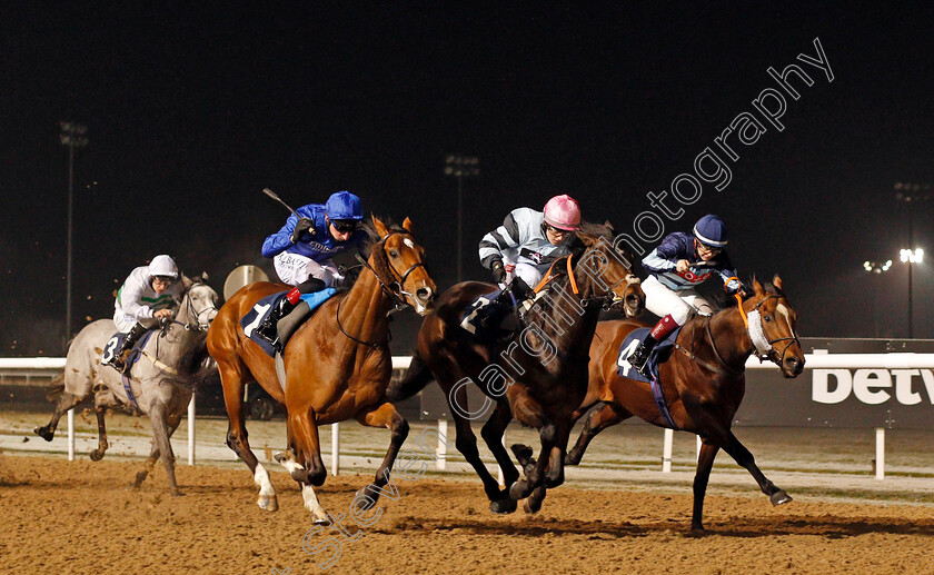 Castlebar-0003 
 CASTLEBAR (left, Adam Kirby) beats WHOLELOTAFUN (right) and BOOK OF SECRETS (centre) in The Ladbrokes Watch Racing Online For Free Handicap
Wolverhampton 7 Jan 2021 - Pic Steven Cargill / Racingfotos.com