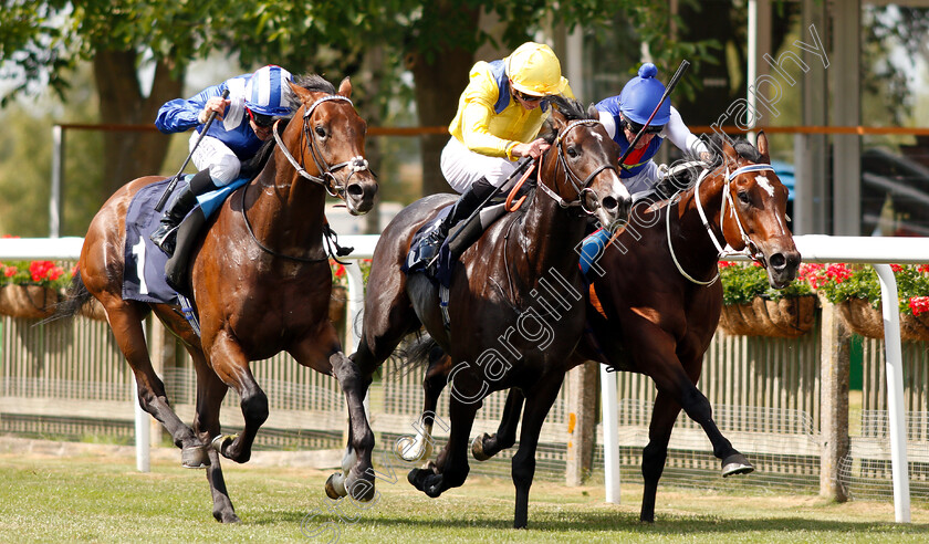 Naval-Intelligence-0004 
 NAVAL INTELLIGENCE (right, John Egan) beats RESTIVE SPIRIT (centre) and BAWAASIL (left) in The Download The App At 188bet Maiden Stakes Div2
Newmarket 28 Jun 2018 - Pic Steven Cargill / Racingfotos.com