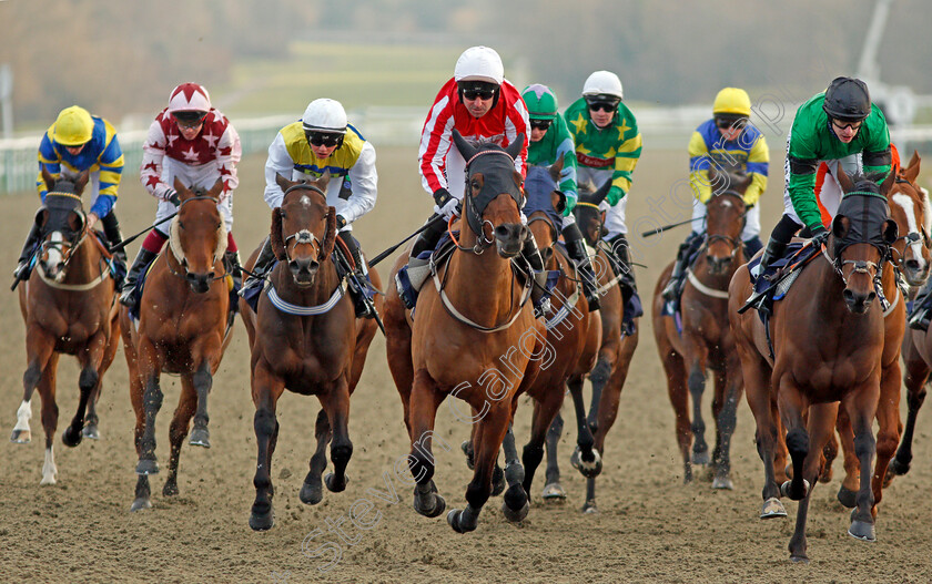 Eljaddaaf-0005 
 ELJADDAAF (red, Robert Winston) beats MICKEY (right) in The Play Starburst Slot At sunbets.co.uk/vegas Handicap Lingfield 23 Feb 2018 - Pic Steven Cargill / Racingfotos.com