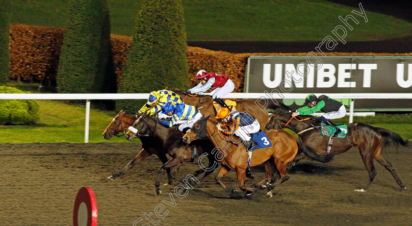 Zoom-Zoom-Babe-0002 
 ZOOM ZOOM BABE (blue cap, Theodore Ladd) beats MAJESTIC TEJAAN (yellow cap) and HOLD FAST (3) in The Try Our New Price Boosts At Unibet Fillies Handicap
Kempton 16 Feb 2022 - Pic Steven Cargill / Racingfotos.com