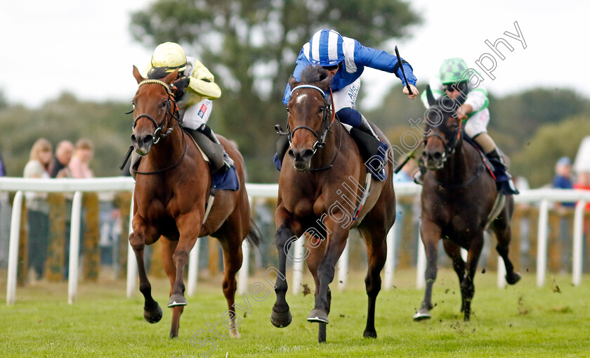 Tarhib-0005 
 TARHIB (centre, Jim Crowley) beats ROMANTIC TIME (left) in The Bob Hunt's Race Day Fillies Handicap
Yarmouth 13 Sep 2022 - Pic Steven Cargill / Racingfotos.com