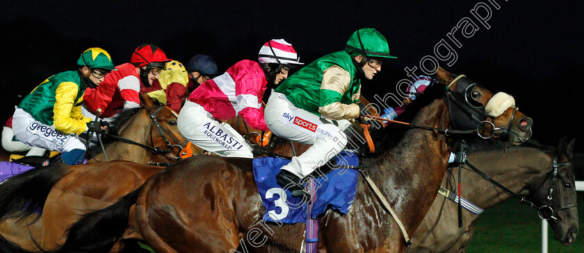 Hiroshi-0003 
 HIROSHI (Hollie Doyle, nearside) breaks with winner NORTONTHORPE BOY (farisde, Grace McEntee) and chased by Tom Marquand (pink) in The Unibet Extra Place Offers Every Day Handicap
Kempton 13 Jan 2021 - Pic Steven Cargill / Racingfotos.com