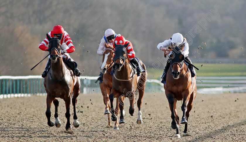 Burrumbeet-0003 
 BURRUMBEET (right, Richard Kingscote) beats DRAGON MALL (left) in The Play Jackpot Games At sunbets.co.uk/vegas Novice Stakes Lingfield 16 Feb 2018 - Pic Steven Cargill / Racingfotos.com